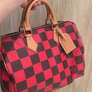 Louis Vuitton Red and Black Checkered Crossbody Bag